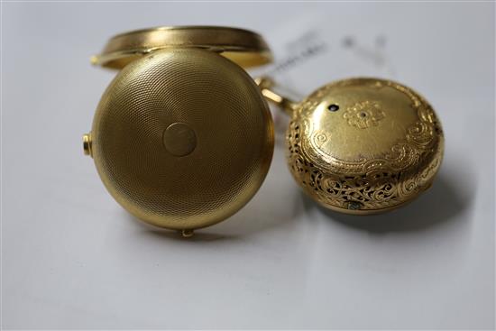 M & T Dutton, London, a George III gold engine-turned pierced pair-cased pocket watch, No. 1516, with repeating movement